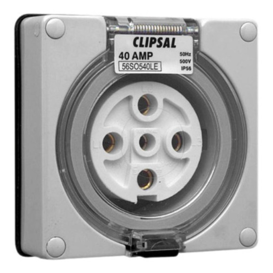 Clipsal - 56 Series Socket Outlet Surface 5 PIN Round 40A Less Enclosure, Grey