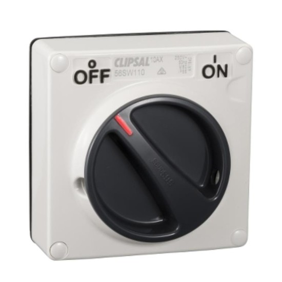 Clipsal - 56 Series, Surface Switch, PVC IP66 1 Gang 10A Less Enclosure, Resistant White Electric