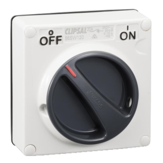 Clipsal - 56 Series, Surface Switch, 1 Gang, 1 Pole, 250VAC, 20A, Less Enclosure, Resistant White