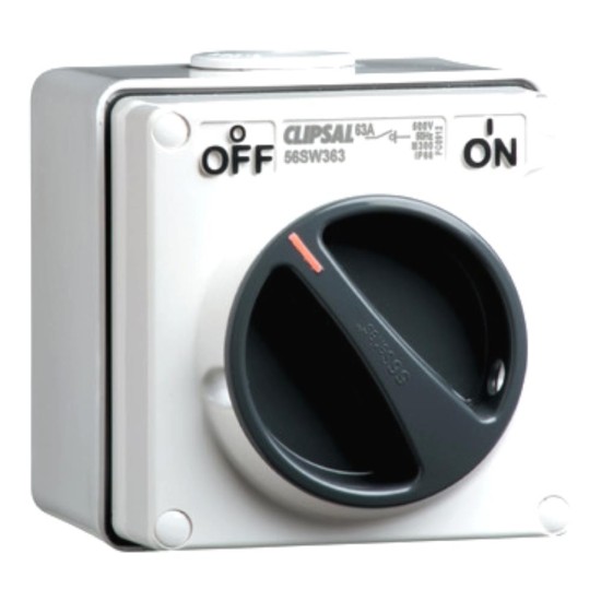 Clipsal - 56 Series Surface Switch 1 Gang, 3 Pole, 500VAC, 63A Resistant White Electric