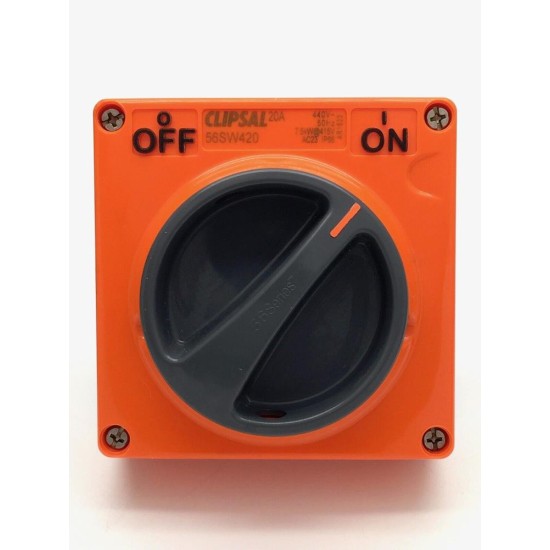 Clipsal - 56 Series Surface Switch 1 Gang, 4 Pole, 440VAC, 20A Resistant Orange