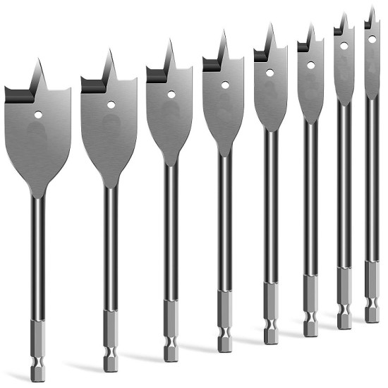 8pc Spade Bit Kit contains 10mm, 12mm 16mm, 20mm, 22mm, 25mm, 32mm and 150mm Extension