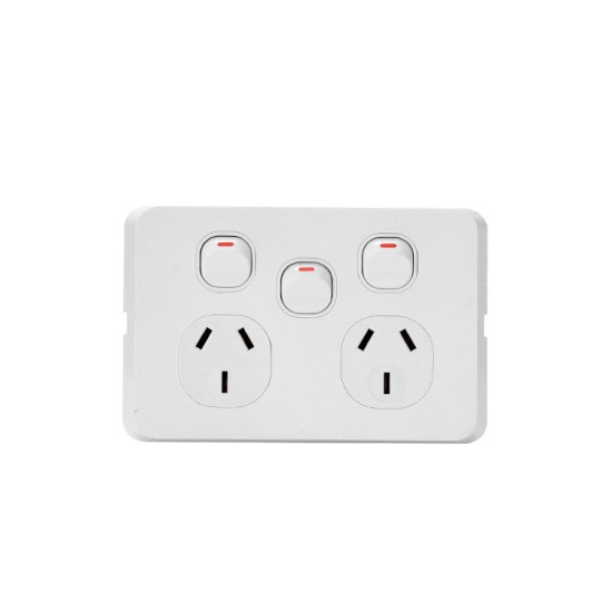 Bevelled Edge Double GPO with Extra Switch WHITE