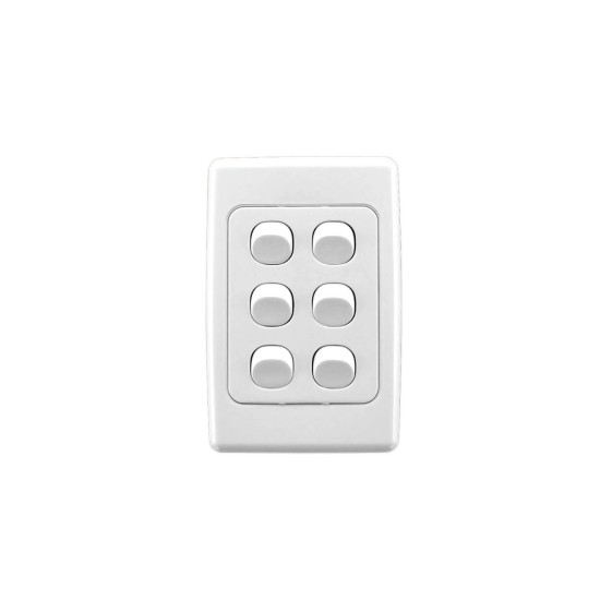 Clipsal 2000 Series Flush Switch, 6 Gang, 250VAC, 10A, Standard, Vertical, White Electric