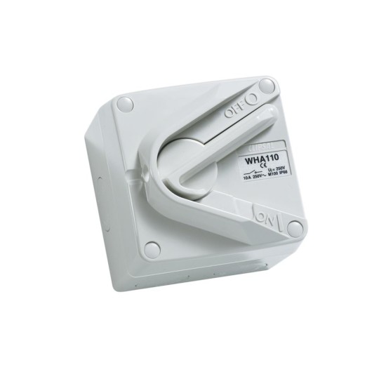 Weathershield, Surface Switch, 1 Gang, 1 Pole, 250VAC, 10A, Hoseproof, M80 Rating