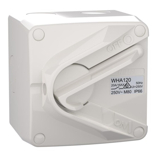 Weathershield, Switch, 1-Gang, 1 Pole, 20A/16AX, 250VAC, IP66