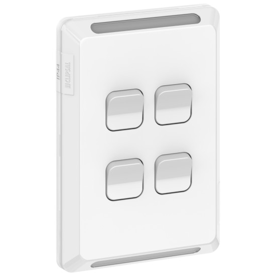 Clipsal - Switch, Pro Series, Vertical 4 Gang, 1/2 Way 20A, /16AX 230/240V, IP44