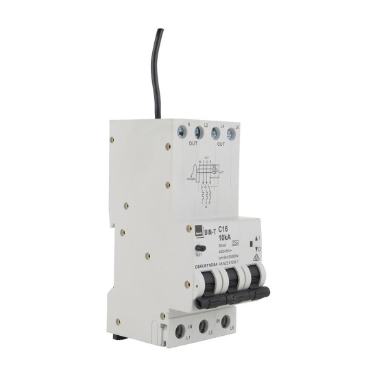 NHP DIN-T Residual Current Device Long Body w/ Overcurrent 10kA 25A 3Pole and N C Curve 30mA Type A