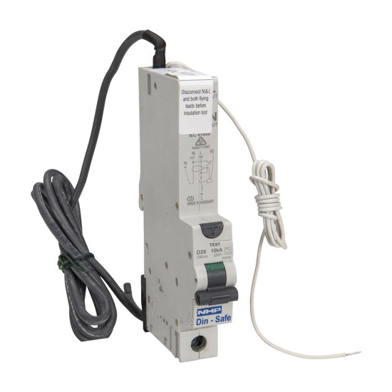 NHP DIN-T Residual Current Device Long Body w/ Overcurrent 10kA 20A 1Pole and N D Curve 30mA Type A