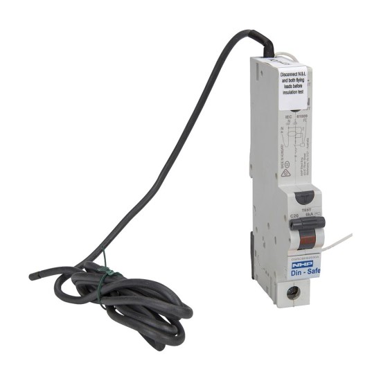 NHP DIN-T Residual Current Device Long Body w/ Overcurrent 6kA 10A 1Pole and N C Curve 30mA Type A