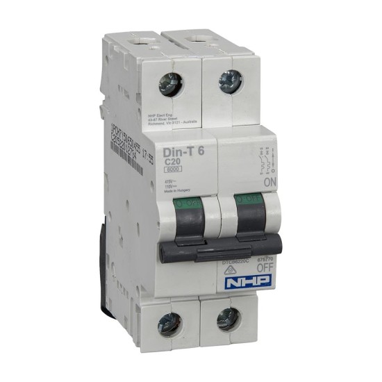 NHP DIN-T Miniature Circuit Breaker 6kA 2Pole 2A C Curve