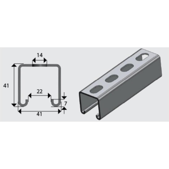 E1000S 41x41mm Slotted Channel/Strut G