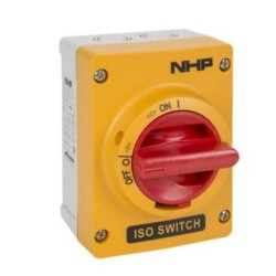 ISO Switch 40A, 3P Yellow color Polycarbonate enclosure with Red handle