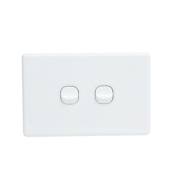 OHM 2-Gang 10A Switch Bevelled Edge - White