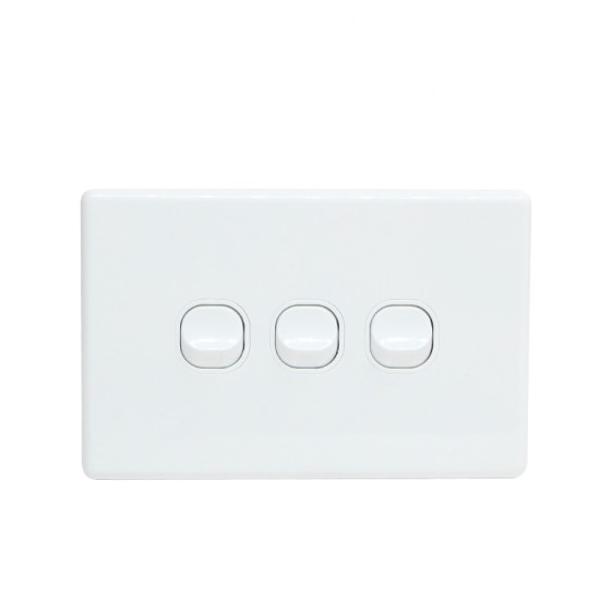 OHM 3-Gang 10A Switch Bevelled Edge - White