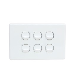 OHM 6-Gang 10A Switch Bevelled Edge - White