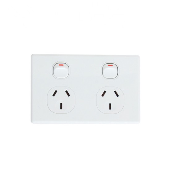 OHM Double GPO 10A Bevelled Edge - White