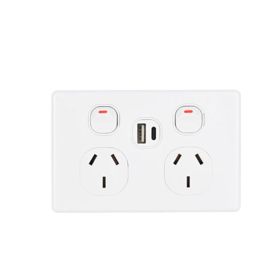 OHM Double GPO + USB A & C Bevelled Edge - White