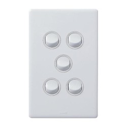 Excel Life 16A 2 Way Single Pole Double Throw Vertical Rocker Switch 5 Gang Gloss White