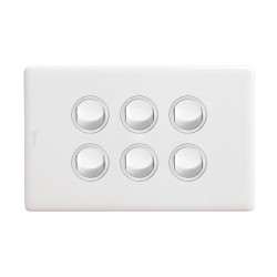 Excel Life 16A Single Pole Double Throw Horizontal Rocker Switch 6 Gang Gloss White