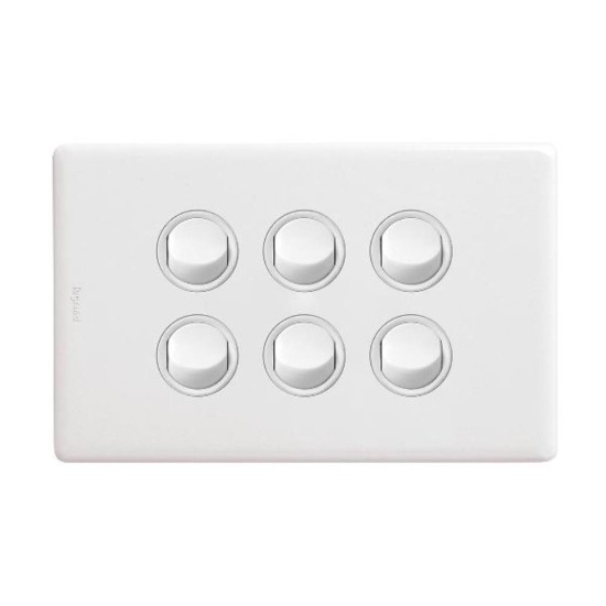 Excel Life 16A Single Pole Double Throw Horizontal Rocker Switch 6 Gang Gloss White