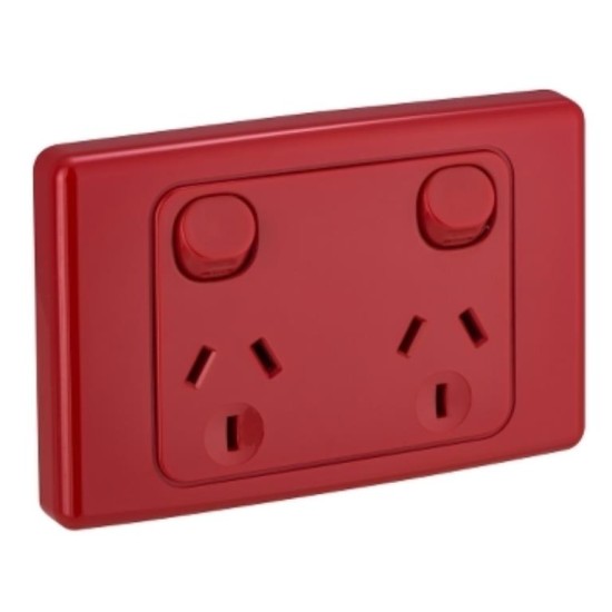 Clipsal 2000 Series Twin Switch Socket Outlet, 250V, 10A, Red