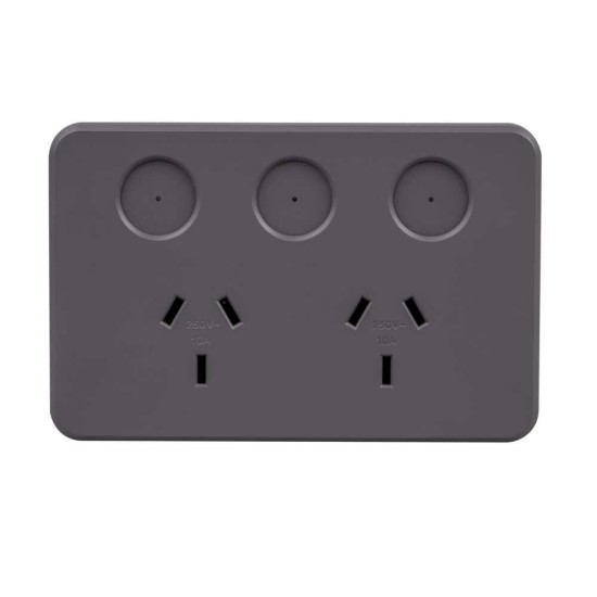 SAL PIXIE SMART TWIN SWITCH SOCKET OUTLET 240 VOLT 10A GREY