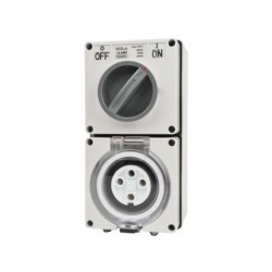 Combination Switched Socket Outlet - 32 AMP 4 Round Pin IP66 500V