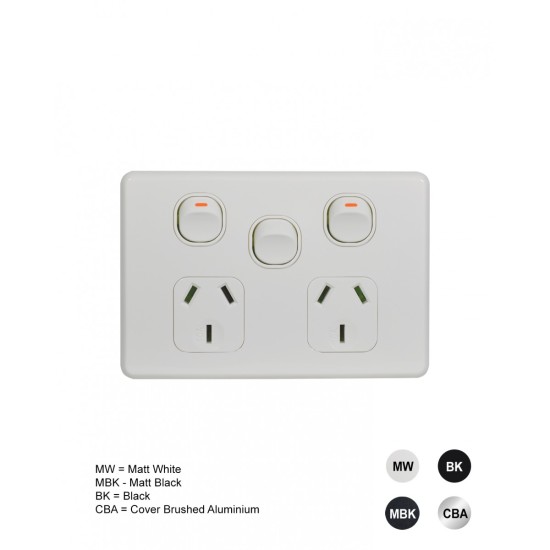 Flat Cat - Power Point Switched 2 Gang 10A 250V With Removable Extra Switch 16AX/20A