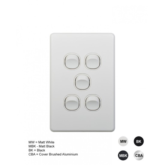 Flat Cat - Switch Vertical 5 Gang 10AX/16A 250V