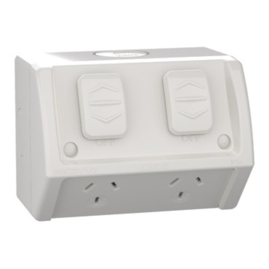 Weathershield Socket Twin, Individually Wired ,10A, 250VAC, IP54 Resistant Grey