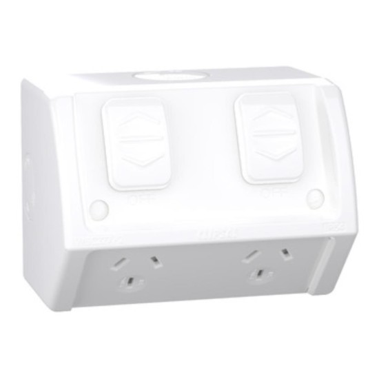 Weathershield Socket Twin, 10A, 250VAC, IP54 Resistant White Electric