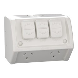 Weathershield, Socket, Twin, Extra Switch, 10A, 250VAC, IP54