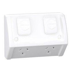 Weathershield, Socket, Flush, Twin, 10A, 250VAC, IP54, Resistant White