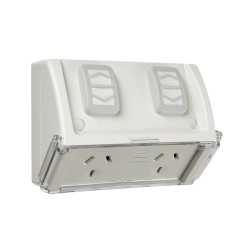 Weathershield, Twin Switch Socket Outlet, 250V, 10A, Weather Proof, Flap, Flush Mount, Double